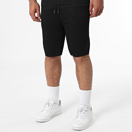 Zelys Paris - Conjunto de camiseta negra de canalé y pantalón corto de jogging Tilon