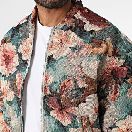 Frilivin - Chaqueta con cremallera L39 Verde Beige Burdeos Floral