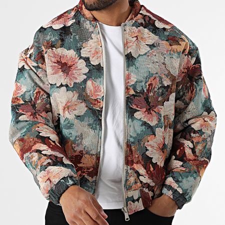 Frilivin - Chaqueta con cremallera L39 Verde Beige Burdeos Floral