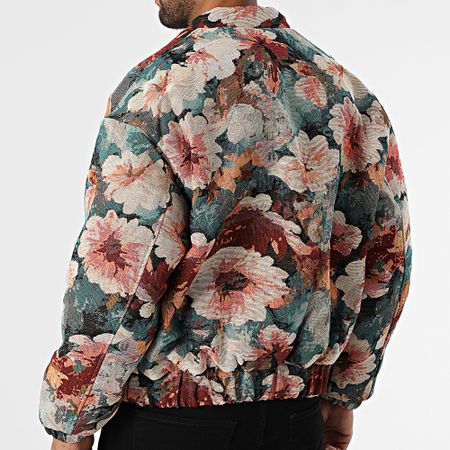 Frilivin - Chaqueta con cremallera L39 Verde Beige Burdeos Floral