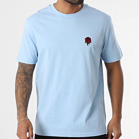 Luxury Lovers - Camiseta Oversize Grande Bordado Rosas Azul Claro