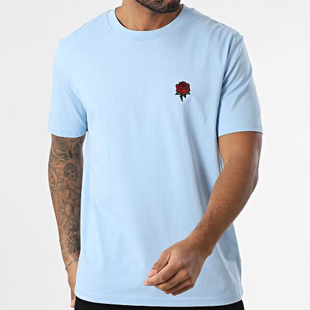 Luxury Lovers - Camiseta Oversize Grande Bordado Rosas Azul Claro