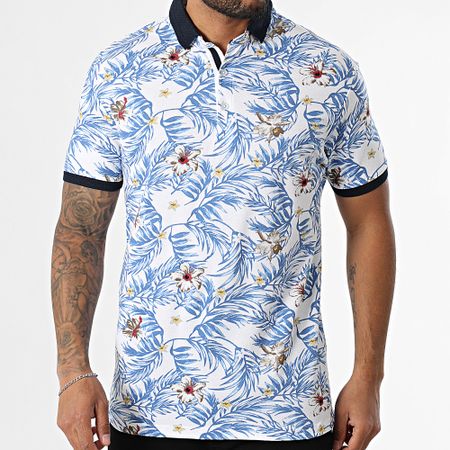American People - Polo Manga Corta Pudge Blanco Azul Real Floral