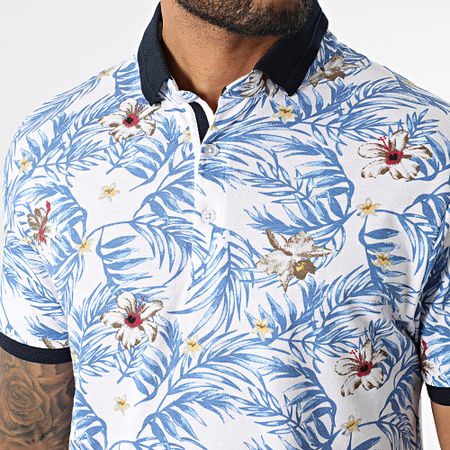 American People - Polo Manga Corta Pudge Blanco Azul Real Floral