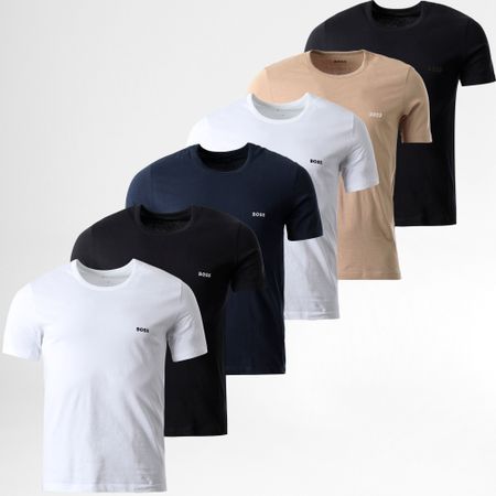 BOSS - Lote de 6 camisetas clásicas 50475284 50532468 Blanco Negro Azul marino Beige