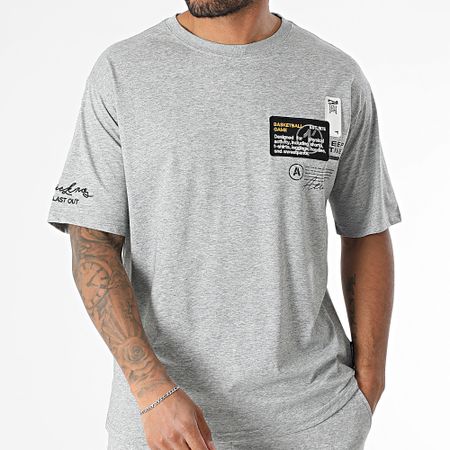 MTX - 862 Conjunto de camiseta oversize y pantalón corto gris jaspeado