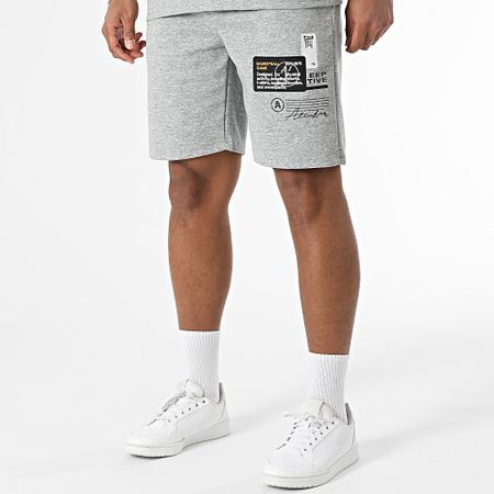 MTX - 862 Conjunto de camiseta oversize y pantalón corto gris jaspeado
