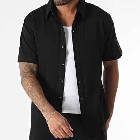 MTX - 303 Conjunto de camisa de manga corta y pantalón corto negro con textura