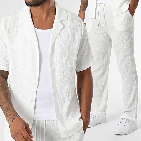 Uniplay - 121 Conjunto de camisa y pantalón blanco texturizado con mangas cortas