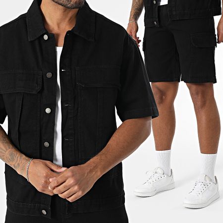 Uniplay - Conjunto de chaqueta vaquera de manga corta y pantalón corto cargo Jean 235 Negro