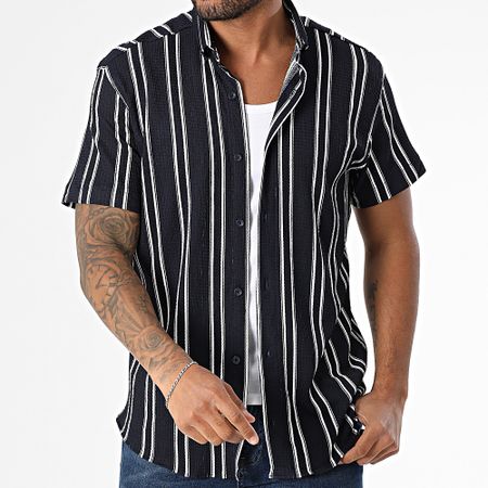 Classic Series - 011 Camisa de manga corta a rayas azul marino y blanco