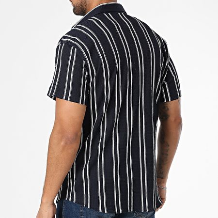 Classic Series - 011 Camisa de manga corta a rayas azul marino y blanco