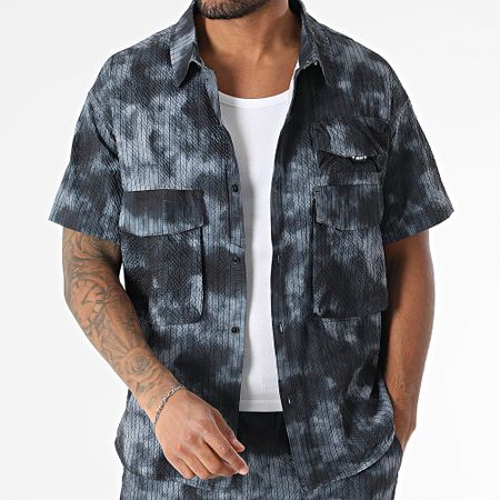 MTX - Conjunto de camisa de manga corta y pantalón corto a rayas 528 Negro Gris