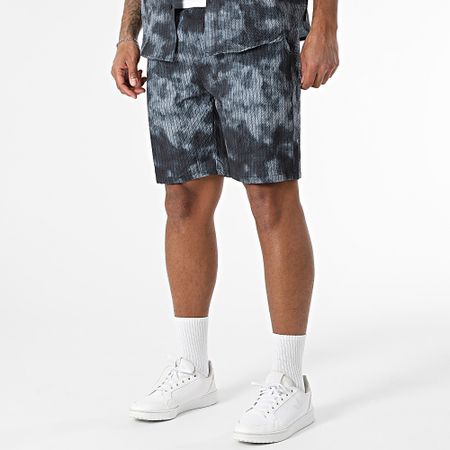 MTX - Conjunto de camisa de manga corta y pantalón corto a rayas 528 Negro Gris