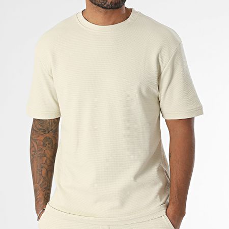 Classic Series - Conjunto de camiseta oversize grande y pantalón corto texturizado 051 beige