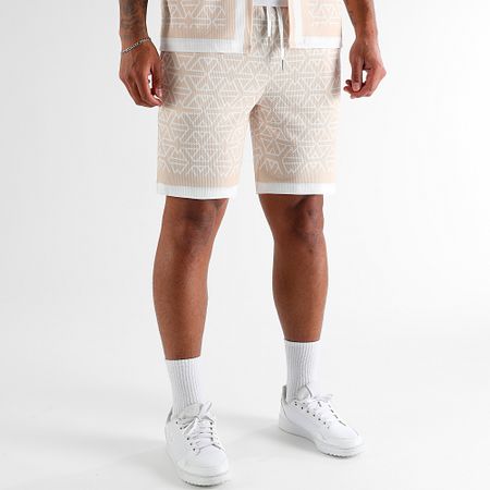 LBO - Conjunto de camisa de manga corta y pantalón corto estampado 1629 Beige Blanco