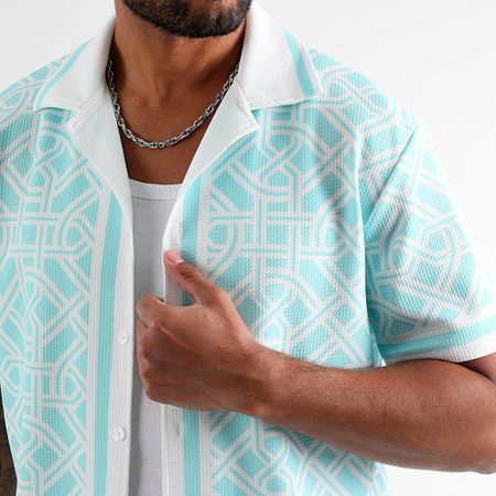 LBO - Conjunto de camisa de manga corta y pantalón corto estampado 2065 Mint Green White