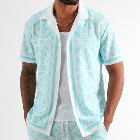 LBO - Conjunto de camisa de manga corta y pantalón corto estampado 2065 Mint Green White