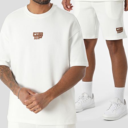 Classic Series - Conjunto de camiseta grande oversize y pantalón corto de jogging 025 Beige claro
