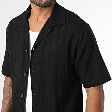 Zelys Paris - Odam Conjunto Negro De Camisa De Manga Corta Y Jogging Short A Rayas