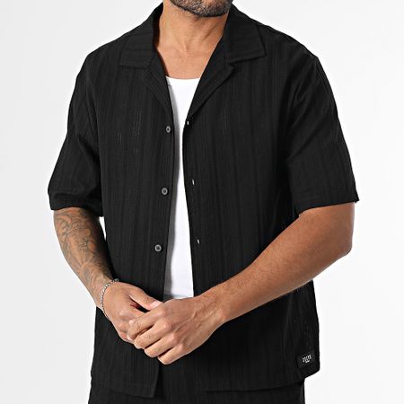 Zelys Paris - Odam Conjunto Negro De Camisa De Manga Corta Y Jogging Short A Rayas