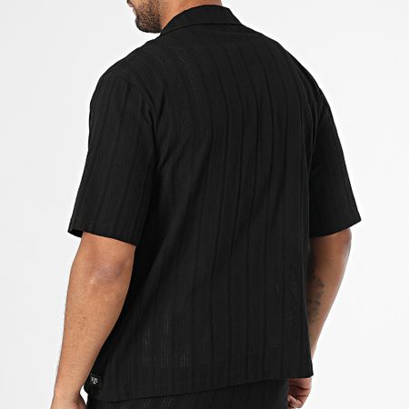 Zelys Paris - Odam Conjunto Negro De Camisa De Manga Corta Y Jogging Short A Rayas