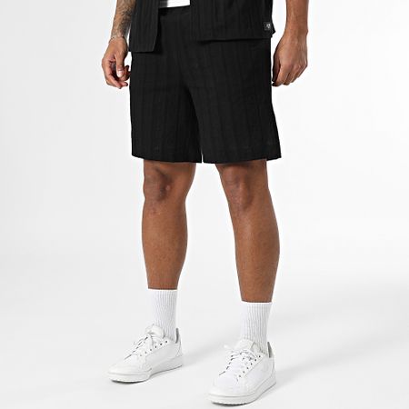 Zelys Paris - Odam Conjunto Negro De Camisa De Manga Corta Y Jogging Short A Rayas