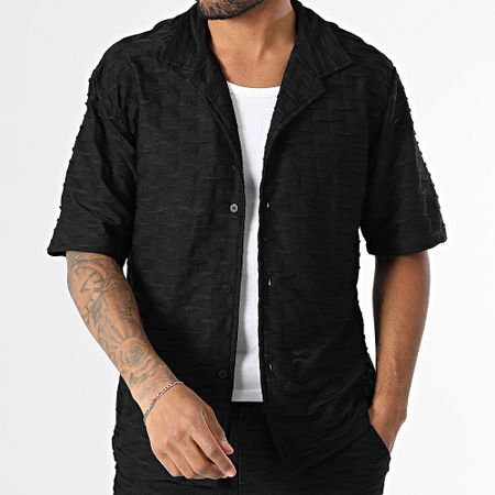 Zelys Paris - Conjunto de camisa de manga corta y pantalón corto Ace negro con textura