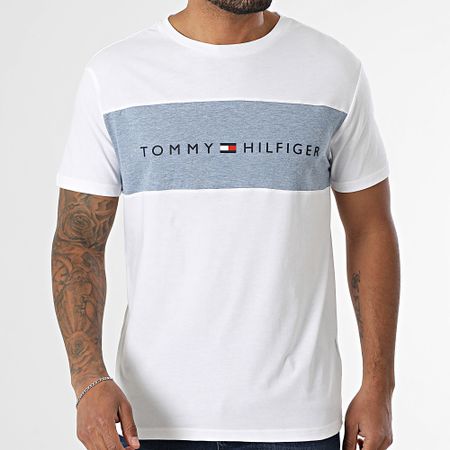 Tommy Hilfiger - Block Logo 3418 Blanco Azul Moteado Camiseta
