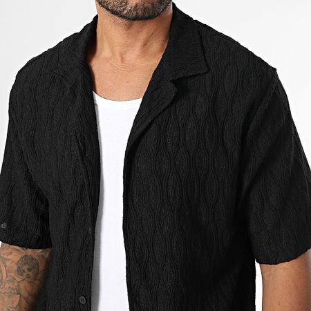 Zelys Paris - Esto Conjunto Negro De Camisa De Manga Corta Y Pantalón Corto Texturizado