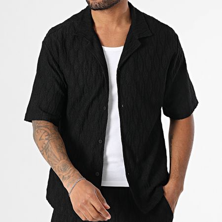 Zelys Paris - Esto Conjunto Negro De Camisa De Manga Corta Y Pantalón Corto Texturizado
