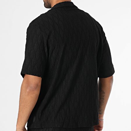 Zelys Paris - Esto Conjunto Negro De Camisa De Manga Corta Y Pantalón Corto Texturizado
