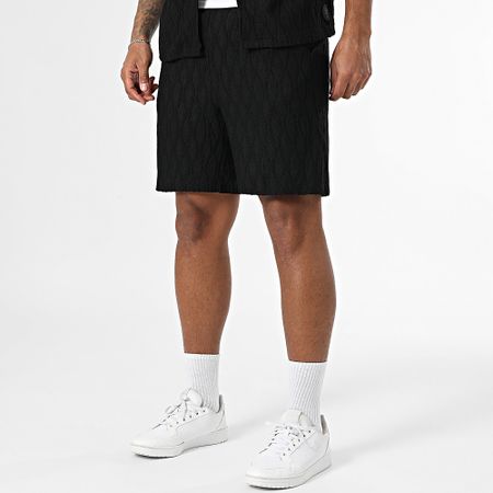Zelys Paris - Esto Conjunto Negro De Camisa De Manga Corta Y Pantalón Corto Texturizado