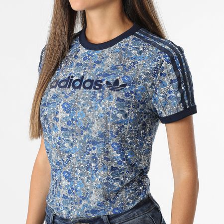 Adidas Originals - Camiseta mujer JC5304 Azul marino Claro Blanco Floral