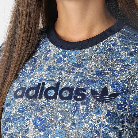 Adidas Originals - Camiseta mujer JC5304 Azul marino Claro Blanco Floral