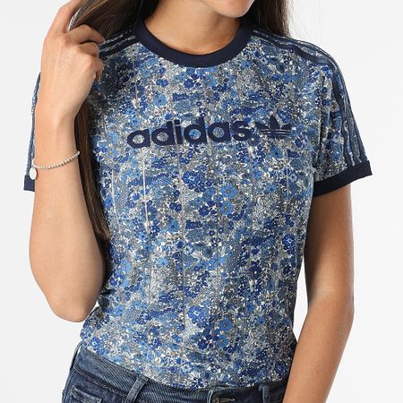 Adidas Originals - Camiseta mujer JC5304 Azul marino Claro Blanco Floral