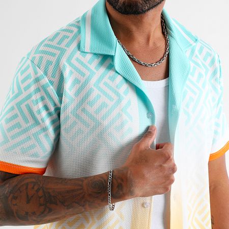 LBO - Sunset 1639 Azul Naranja Gradiente Camisa Manga Corta Y Conjunto Estampado Corto