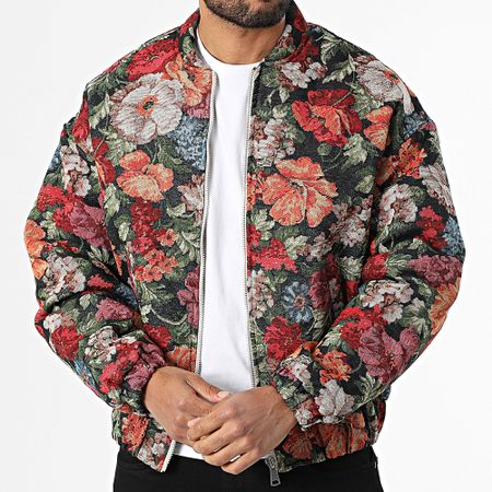 Frilivin - Chaqueta con cremallera Q51 Verde Rojo Naranja Floral