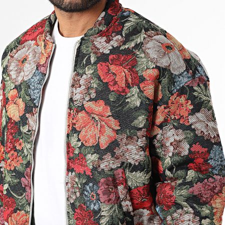 Frilivin - Chaqueta con cremallera Q51 Verde Rojo Naranja Floral
