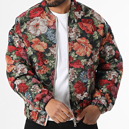 Frilivin - Chaqueta con cremallera Q51 Verde Rojo Naranja Floral
