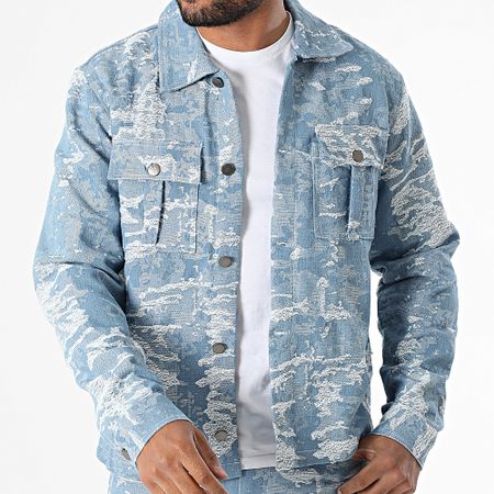 Frilivin - D01 Conjunto de vaquero azul y sobrecamisa vaquera regular fit