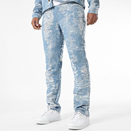 Frilivin - D01 Conjunto de vaquero azul y sobrecamisa vaquera regular fit