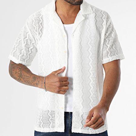 Frilivin - Camisa calada de manga corta T19 Blanco