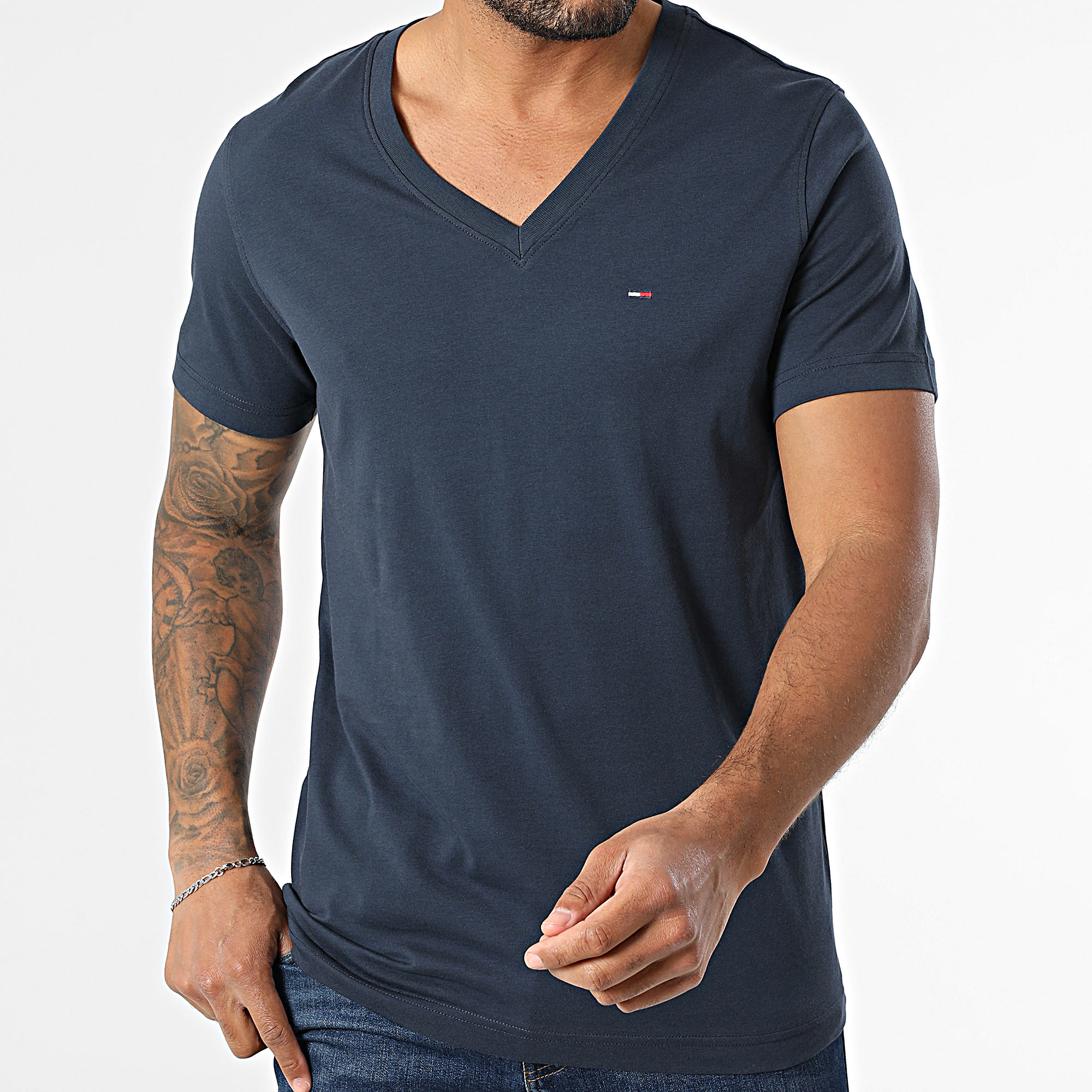 Tommy Jeans - Camiseta Original 4410 con cuello en V Azul Marino