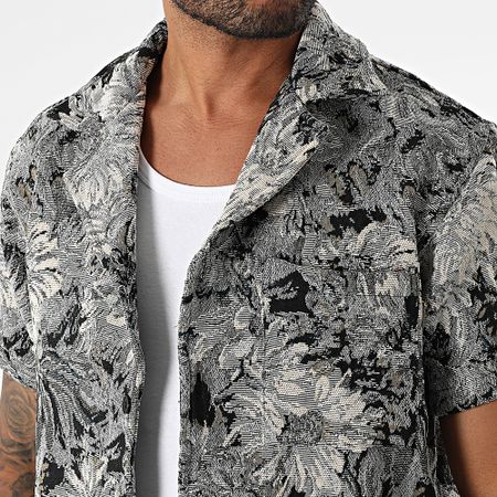 Frilivin - X23 Gris Beige Floral Camisa de manga corta y pantalón conjunto