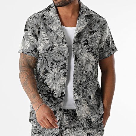 Frilivin - X23 Gris Beige Floral Camisa de manga corta y pantalón conjunto