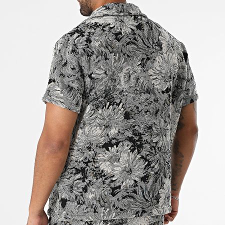 Frilivin - X23 Gris Beige Floral Camisa de manga corta y pantalón conjunto