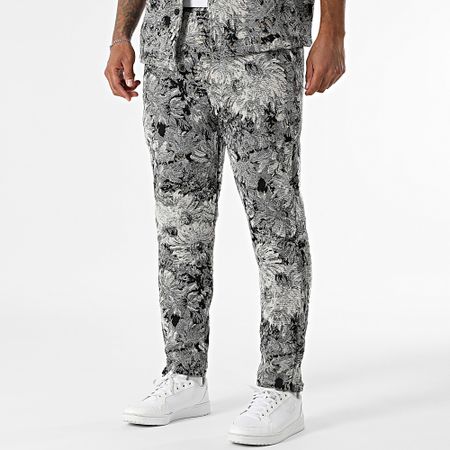 Frilivin - X23 Gris Beige Floral Camisa de manga corta y pantalón conjunto