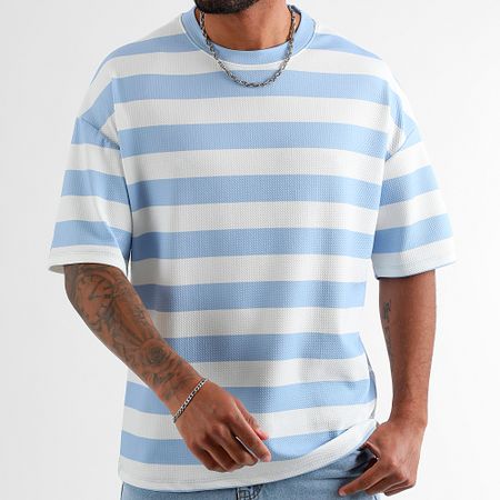 LBO - Tee Shirt Textured Large Stripes 2089 Blanco Azul Claro