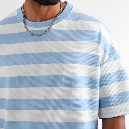 LBO - Tee Shirt Textured Large Stripes 2089 Blanco Azul Claro